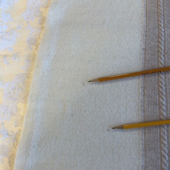 SCARF . Soft 3 colors - light lavender, tan, cream w imperfections 75" L X 24" W - Picture 9 of 13